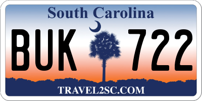 SC license plate BUK722