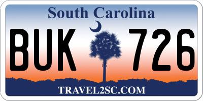 SC license plate BUK726