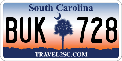 SC license plate BUK728