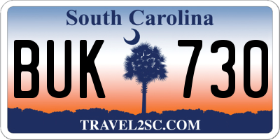 SC license plate BUK730