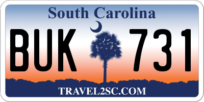 SC license plate BUK731