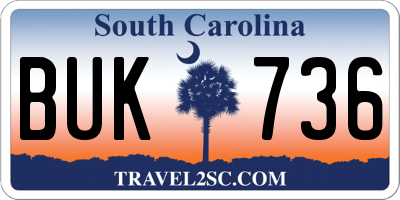 SC license plate BUK736