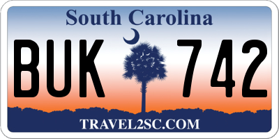SC license plate BUK742