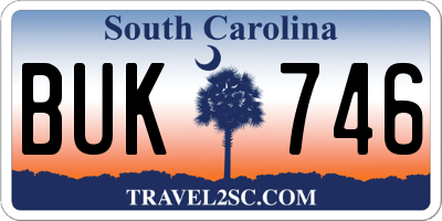 SC license plate BUK746