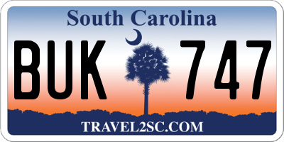 SC license plate BUK747