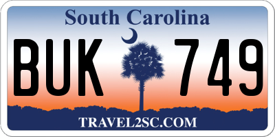 SC license plate BUK749