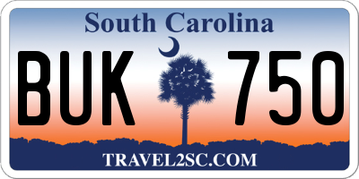 SC license plate BUK750