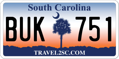 SC license plate BUK751