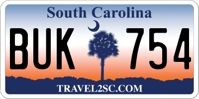 SC license plate BUK754