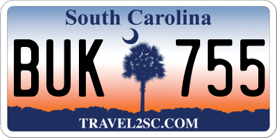 SC license plate BUK755
