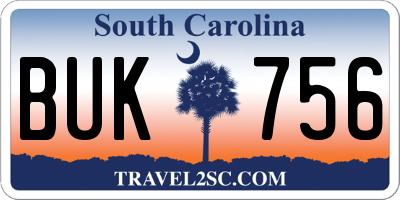 SC license plate BUK756
