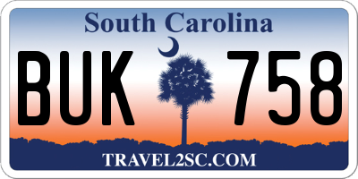 SC license plate BUK758
