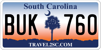 SC license plate BUK760
