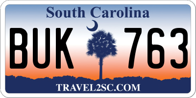 SC license plate BUK763