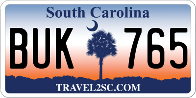 SC license plate BUK765