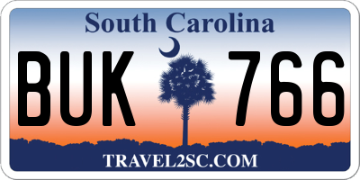 SC license plate BUK766