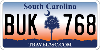 SC license plate BUK768