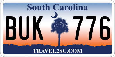 SC license plate BUK776