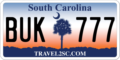 SC license plate BUK777