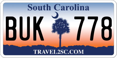 SC license plate BUK778