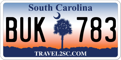 SC license plate BUK783