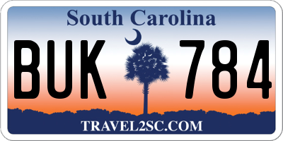 SC license plate BUK784