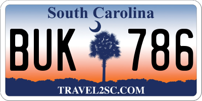 SC license plate BUK786