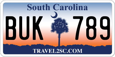 SC license plate BUK789