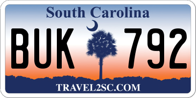 SC license plate BUK792