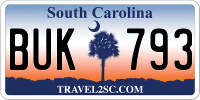 SC license plate BUK793