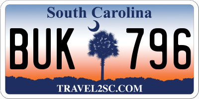 SC license plate BUK796