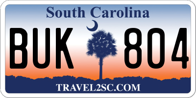 SC license plate BUK804