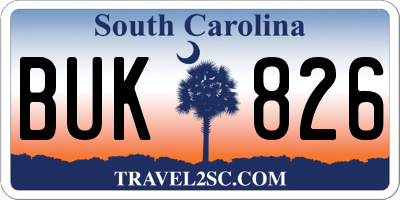 SC license plate BUK826