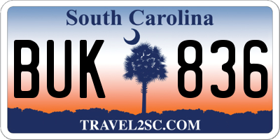 SC license plate BUK836