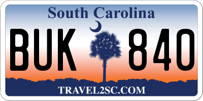 SC license plate BUK840