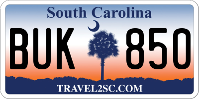 SC license plate BUK850