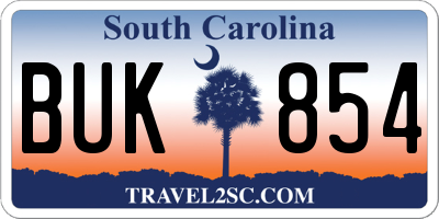 SC license plate BUK854