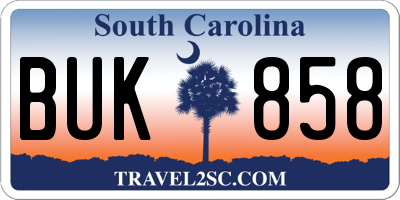 SC license plate BUK858