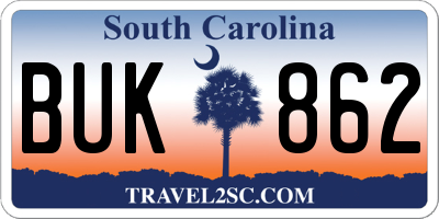 SC license plate BUK862