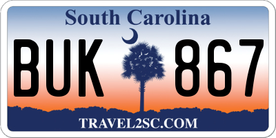 SC license plate BUK867