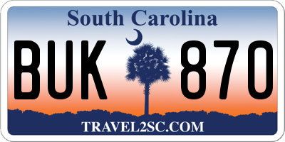 SC license plate BUK870