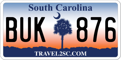 SC license plate BUK876