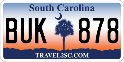 SC license plate BUK878