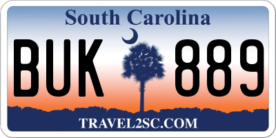 SC license plate BUK889