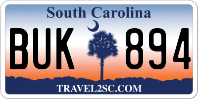 SC license plate BUK894
