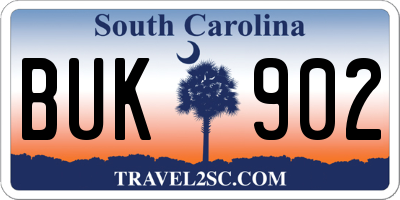 SC license plate BUK902