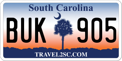 SC license plate BUK905