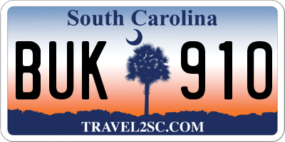 SC license plate BUK910