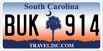 SC license plate BUK914