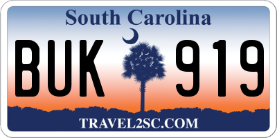 SC license plate BUK919